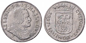 Massa di Lunigiana. Alberico II Cybo Malaspina (1662-1690). II periodo: duca, 1664-1690. Da 8 bolognini 1665 AG gr. 2,29. Cammarano 227. MIR 323/2. Ex...