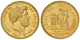 Napoli. Ferdinando II di Borbone (1830-1859). Da 6 ducati 1840 AV. Pagani 162. P.R. 29. MIR 493. Rara. q.FDC