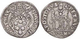 Roma. Pio IV (1559-1565). Testone AG gr. 9,38. Muntoni 1. Berman 1063. MIR 1053/1b. Buon BB