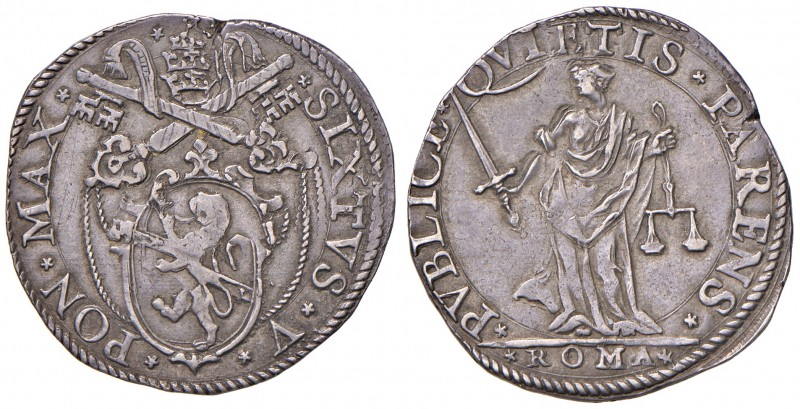 Roma. Sisto V (1585-1590). Testone AG gr. 9,58. Muntoni 19. Berman 1320. MIR 132...