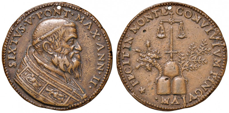 Roma. Sisto V (1585-1590). Medaglia anno II (1586) AE gr. 12,85 diam. 33,7 mm. O...