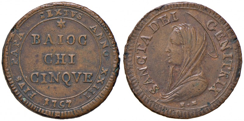 Roma. Pio VI (1775-1799). Madonnina da 5 baiocchi 1797 anno XXIII CU gr. 18,07. ...