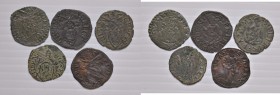 Fano. Lotto di cinque monete. Pio V (1566-1572). Quattrino MI. Gregorio XIII (1572-1585). Quattrino MI (4). Mediamente buon BB