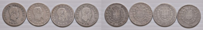 Savoia. Lotto di quattro monete. Vittorio Emanuele II re d’Italia (1861-1878). D...