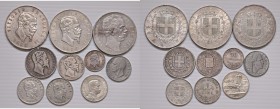 Savoia. Lotto di dieci monete. Vittorio Emanuele II re eletto (1859-1861). Da 2 lire 1860 Bologna AG (RR). Lira 1859 Firenze AG (RR). Vittorio Emanuel...