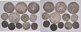 Stato Pontificio. Lotto di dodici monete. Sisto V (1585-1590). Roma. Testone (3) AG. Baiocco MI. Bologna. Giulio AG. Sesino (2) MI. Fano. Baiocco MI. ...