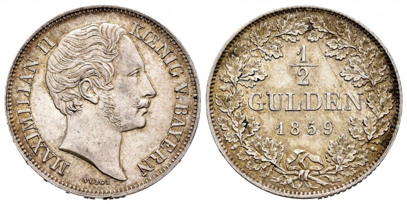 Alemania. Bavaria. Maximilian II. 1/2 gulden. 1859. (Jaeger-81). Ag. 5,28 g. EBC...