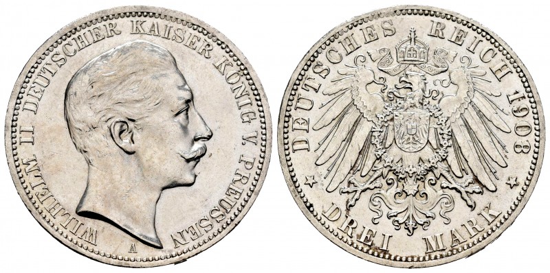 Alemania. Prussia. Wilhelm II. 3 mark. 1908. Berlín. A. (Km-527). Ag. 16,64 g. B...