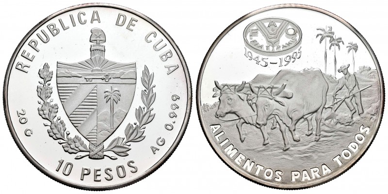 Cuba. 10 pesos. 1895. (Km-529). Ag. 20,00 g. 50º Aniversario de la FAO. PROOF. E...