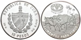 Cuba. 10 pesos. 1895. (Km-529). Ag. 20,00 g. 50º Aniversario de la FAO. PROOF. Est...35,00. /// ENGLISH: Cuba. 10 pesos. 1895. (Km-529). Ag. 20,00 g. ...