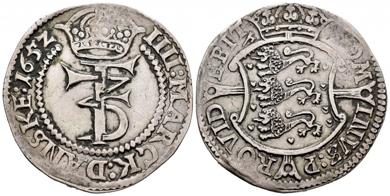 Dinamarca. Frederik III. 4 mark / krone. 1652. (Km-186.1). Ag. 22,23 g. Rara. MB...