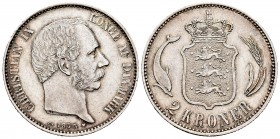 Dinamarca. Christian IX. 2 kroner. 1875. Copenhague. CS. (Km-798.1). Ag. 14,95 g. MBC+. Est...60,00. /// ENGLISH: Denmark. Christian IX. 2 kroner. 187...