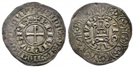 Francia. Philip IV. Maille tierce à l'o rond. Tournai. (Duplessy-219C). Rev.: TVRONVS CIVI. Castillo de Tournoi. Ag. 1,39 g. Escasa. EBC-. Est...65,00...