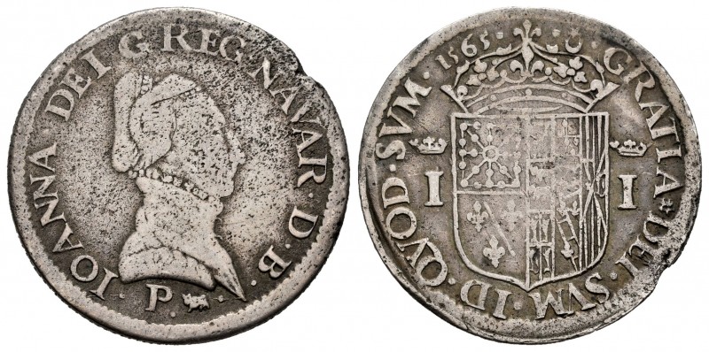 Francia. Juana d´Albert. 1 testón. 1565. Navarra. Pau. P. (Duplessy-1305 var). A...