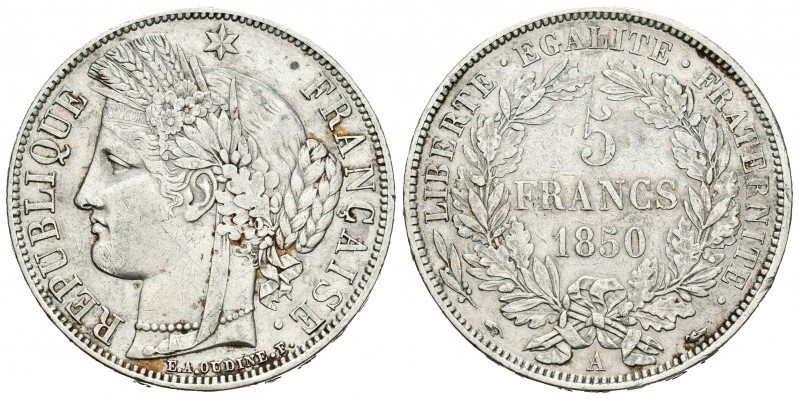 Francia. II República. 5 francs. 1850. París. A. (Km-761.1). (Gad-719). Ag. 24,9...