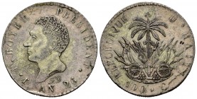 Haití. 100 centimes. AN 26 (1829). (Km-A23). Ag. 10,24 g. MBC. Est...80,00. /// ENGLISH: Haiti. 100 centimes. AN 26 (1829). (Km-A23). Ag. 10,24 g. VF....