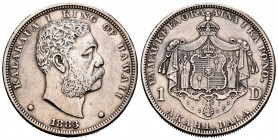Hawaii. Kalakaua I. 1 dollar (Akahi Dala). 1883. (Km-7). Ag. 26,59 g. Limpiada. Rara. EBC. Est...600,00. /// ENGLISH: Hawaii. Kalakaua I. 1 dollar (Ak...