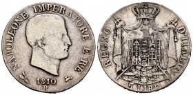 Italia. Napoleón Bonaparte. 5 lire. 1810. Bolonia. B. (Km-10.3). (Pagani-49). (Mont-78). Ag. 24,61 g. BC+. Est...75,00. /// ENGLISH: Italy. Napoleon B...