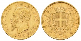 Italia. Vittorio Emanuele II. 20 lire. 1863. Torino. BN. (Km-10.1). (Mont-133). Au. 6,44 g. MBC+. Est...300,00. /// ENGLISH: Italy. Vittorio Emanuele ...