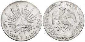 México. 8 reales. 1895. Guadalajara. JS. (Km-377.6). Ag. 26,82 g. EBC. Est...80,00. /// ENGLISH: Mexico. 8 reales. 1895. Guadalajara. JS. (Km-377.6). ...