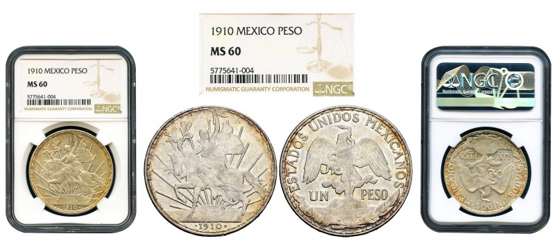 México. 1 peso. 1910. (Km-453). Ag. 27,03 g. Brillo original. Encapsulada por NG...