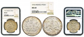 México. 1 peso. 1910. (Km-453). Ag. 27,03 g. Brillo original. Encapsulada por NGC como MS 60. EBC. Est...100,00. /// ENGLISH: Mexico. 1 peso. 1910. (K...