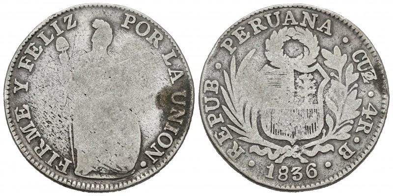 Perú. 4 reales. 1836. Cuzco. B. (Km-151.1). Ag. 12,41 g. BC/BC+. Est...20,00. //...