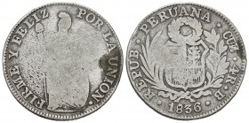Perú. 4 reales. 1836. Cuzco. B. (Km-151.1). Ag. 12,41 g. BC/BC+. Est...20,00. /// ENGLISH: Peru. 4 reales. 1836. Cuzco. B. (Km-151.1). Ag. 12,41 g. F/...