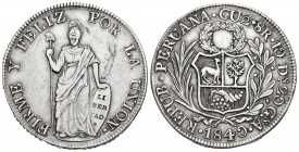 Perú. 8 reales. 1840. Cuzco. A. (Km-142.9). Ag. 26,46 g. MBC+. Est...80,00. /// ENGLISH: Peru. 8 reales. 1840. Cuzco. A. (Km-142.9). Ag. 26,46 g. Choi...