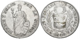 Perú. 8 reales. 1840. Cuzco. A. (Km-142.9). Ag. 27,06 g. EBC-. Est...100,00. /// ENGLISH: Peru. 8 reales. 1840. Cuzco. A. (Km-142.9). Ag. 27,06 g. Alm...