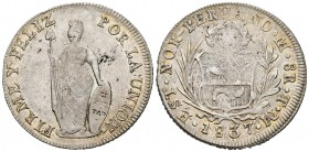 Perú. 8 reales. 1837. Lima. Estado Nor Peruano. TM. (Km-155). Ag. 28,89 g. MBC+. Est...60,00. /// ENGLISH: Peru. 8 reales. 1837. Lima. (North Peru). T...