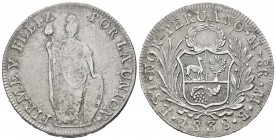 Perú. 8 reales. 1838. Estado Nor Peruano. MB. (Km-155). Ag. 26,92 g. Escasa. MBC/MBC+. Est...75,00. /// ENGLISH: Peru. 8 reales. 1838. (North Peru). M...