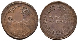 Perú. 1/8 de peso. 1823. Lima. Moneda Provisional. (Km-137). Ae. 3,58 g. Fallo de acuñación. MBC+. Est...40,00. /// ENGLISH: Peru. 1/8 peso. 1823. Lim...