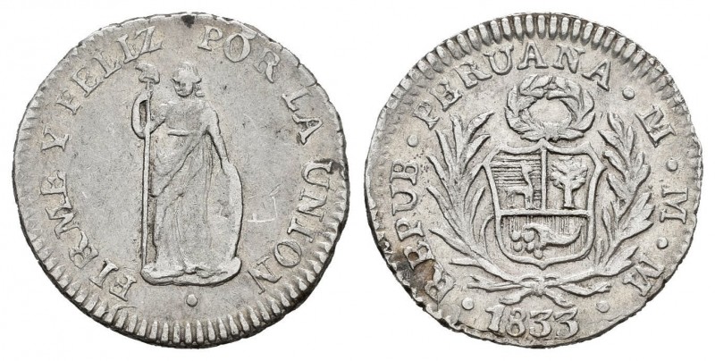 Perú. 1/2 real. 1833. Lima. MM. (Km-144.1). Ag. 1,32 g. MBC. Est...25,00. /// EN...