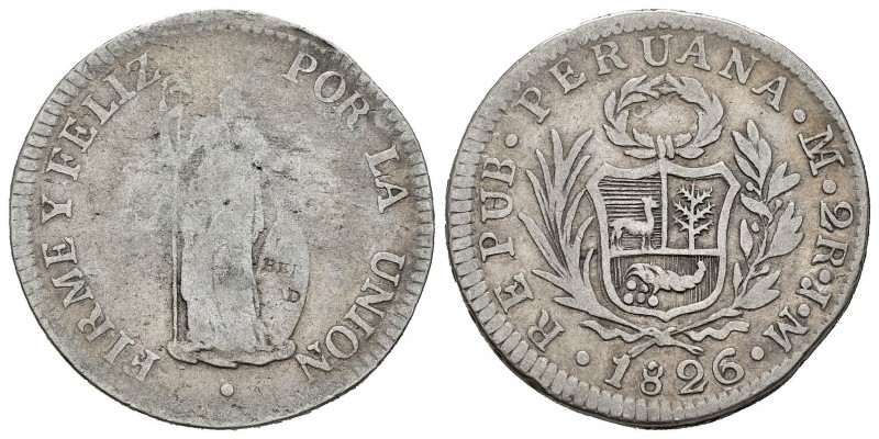 Perú. 2 reales. 1826. Lima. JM. (Km-141.1). Ag. 6,67 g. BC/MBC-. Est...18,00. //...