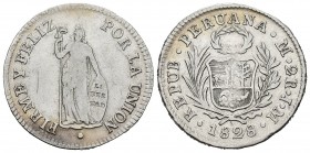 Perú. 2 reales. 1828. Lima. JM. (Km-141.1). Ag. 5,94 g. MBC-. Est...20,00. /// ENGLISH: Peru. 2 reales. 1828. Lima. JM. (Km-141.1). Ag. 5,94 g. Almost...