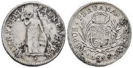 Perú. 2 reales. 1828. Lima. JM. (Km-141.1). Ag. 6,56 g. BC+. Est...25,00. /// ENGLISH: Peru. 2 reales. 1828. Lima. JM. (Km-141.1). Ag. 6,56 g. Choice ...
