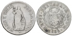 Perú. 2 reales. 1830. Lima. JM. (Km-141.1). Ag. 5,87 g. BC+. Est...18,00. /// ENGLISH: Peru. 2 reales. 1830. Lima. JM. (Km-141.1). Ag. 5,87 g. Choice ...