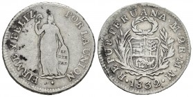 Perú. 2 reales. 1832. Lima. MM. (Km-141.1). Ag. 6,43 g. MBC-/MBC. Est...30,00. /// ENGLISH: Peru. 2 reales. 1832. Lima. MM. (Km-141.1). Ag. 6,43 g. Al...