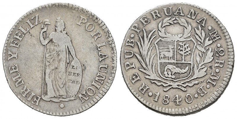 Perú. 2 reales. 1840. Lima. MB. (Km-141.3). Ag. 7,22 g. MBC-. Est...25,00. /// E...