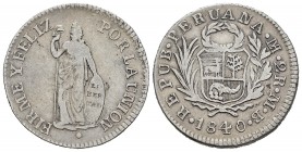 Perú. 2 reales. 1840. Lima. MB. (Km-141.3). Ag. 7,22 g. MBC-. Est...25,00. /// ENGLISH: Peru. 2 reales. 1840. Lima. MB. (Km-141.3). Ag. 7,22 g. Almost...