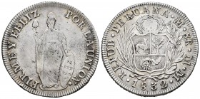 Perú. 8 reales. 1832. Lima. MM. (Km-142.3). Ag. 26,68 g. MBC-. Est...50,00. /// ENGLISH: Peru. 8 reales. 1832. Lima. MM. (Km-142.3). Ag. 26,68 g. Almo...