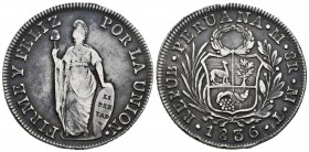 Perú. 8 reales. 1836. Lima. MT. (Km-142.3). Ag. 26,48 g. MBC-/MBC. Est...50,00. /// ENGLISH: Peru. 8 reales. 1836. Lima. MT. (Km-142.3). Ag. 26,48 g. ...