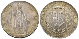 Perú. 8 reales. 1845. Lima. MB. (Km-142.10). Ag. 26,88 g. MBC+. Est...75,00. /// ENGLISH: Peru. 8 reales. 1845. Lima. MB. (Km-142.10). Ag. 26,88 g. Ch...