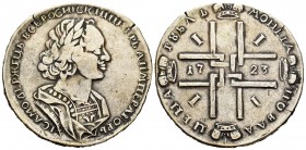 Rusia. Peter I. 1 rouble. 1723. Moscú. (Km-162.1). (Bitkin-905). (Dav-1657). Ag. 27,08 g. MBC. Est...200,00. /// ENGLISH: Russia. Peter I. 1 rouble. 1...