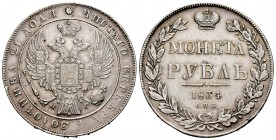 Rusia. Nicolás I. 1 rouble. 1834. San Petesburgo. (Km-C168.1). (Bitkin-161). Ag. 20,85 g. MBC+. Est...60,00. /// ENGLISH: Russia. Nicholas I. 1 rouble...