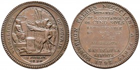 Francia. Medalla de confianza de 5 soles. 1790. (Km-Tn31). Ae. 29,45 g. Representa la escena de lealtad que data del 14 de julio de 1790. 39 mm. EBC-....