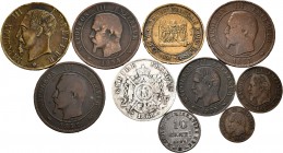 France. Lote de 6 monedas y 4 token del Imperio Francés. A EXAMINAR. Almost VF/VF. Est...40,00.