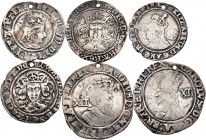 United Kingdom. Lote de 6 monedas diferentes de Gran Bretaña desde el s. XV al XVII. Todas con agujero y acuñadas en plata. A EXAMINAR. Choice F/Choic...