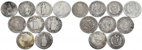 Peru. Lote de 9 monedas de Perú de 1/2 real, Cuzco 1831, 1833, 1835 y Lima 1826, 1828, 1832, 1841, 1850, 1855. Una de ellas con agujero. A EXAMINAR. F...